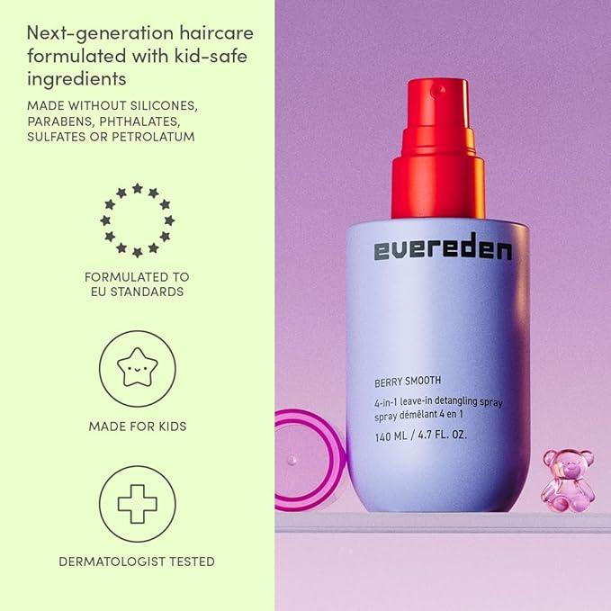 Evereden Kids Detangler Spray: 4-in-1 Leave-In Hair Spray | Detangle, Moisturize & Fight Frizz | Easily Tackle Even the Toughest Knots | Clean & Vegan All types of Hair Product for Kids
