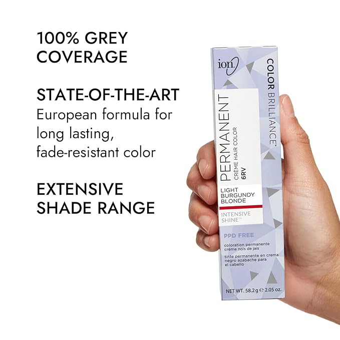 Ion Permanent Creme Hair Color 6RV Light Burgundy Blonde, Vegan, Cruelty Free, PPD Free, 100% Gray Coverage, Long Lasting, Fade Resistant Color, 2.05 oz