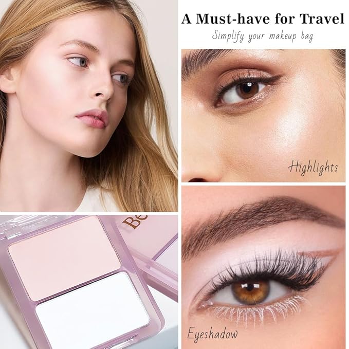 2 Colors Light Nude Beige Pink White Eye Shadow Powder Palette Makeup for Women,Neutral Matte Naked Eyeshadow Palette for Old Women Long Lasting Naturing-Looking,Vegan
