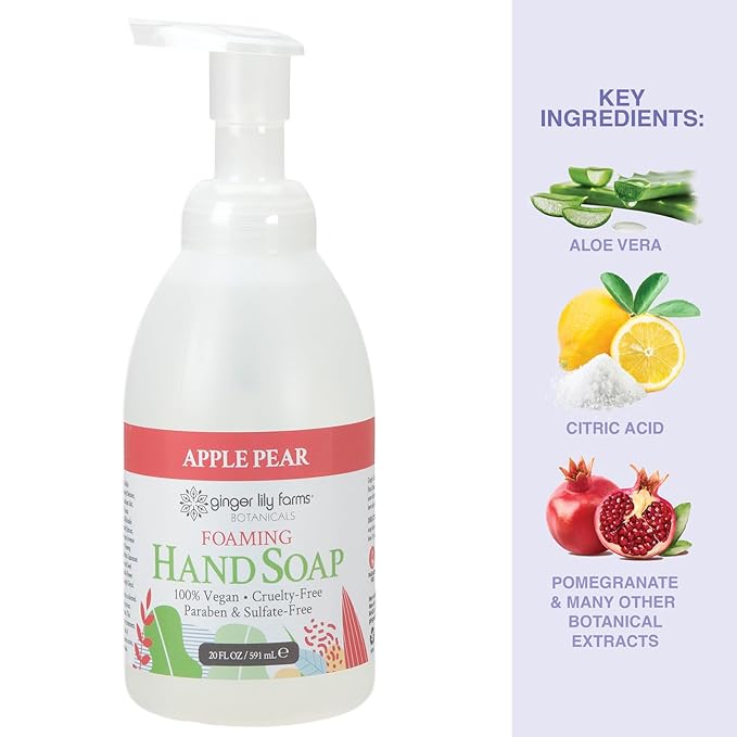 Ginger Lily Farms Botanicals All-Purpose Foaming Hand Soap Refill, 100% Vegan & Cruelty-Free, Apple Pear Scent, 20 Fl Oz (Pack of 8)