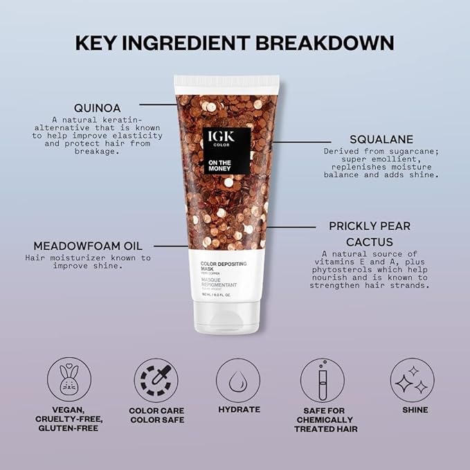 IGK Hair Gloss Toner & Depositing Mask + At-Home Color Tool Set | On The Money Fiery Copper | Semi-Permanent Shine + Tone | Salon-Quality Application