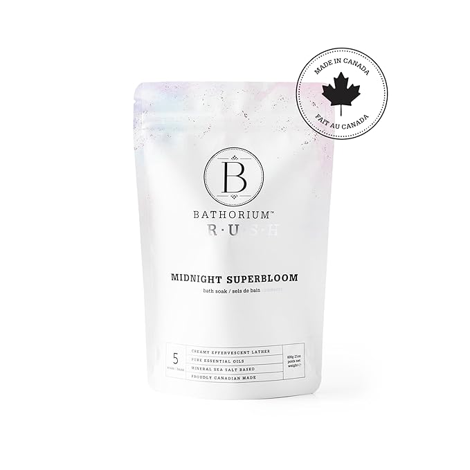 Bathorium Midnight Superbloom Crush, Wildflower Bath Soak, Lavender, Rose, Butterfly Pea Flower, Jasmine, Dead Sea Salt, 21 oz