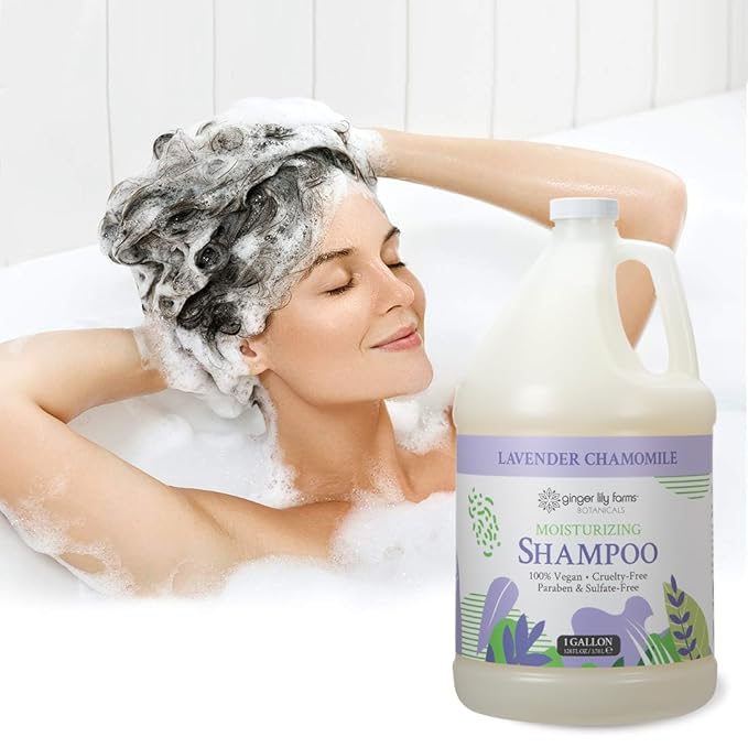 Ginger Lily Farms Botanicals Moisturizing Shampoo for All Hair Types, 100% Vegan & Cruelty-Free, Lavender Chamomile Scent, 1 Gallon (Pack of 4)