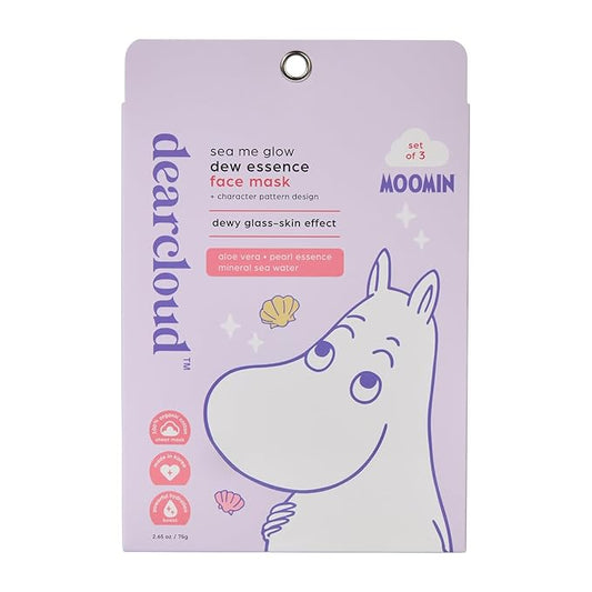 dearcloud Moomin' Sea Me Glow Dew Essence Face Mask, Korean Sheet Mask - Allantoin, Niacinamide & Cica (3 Count)