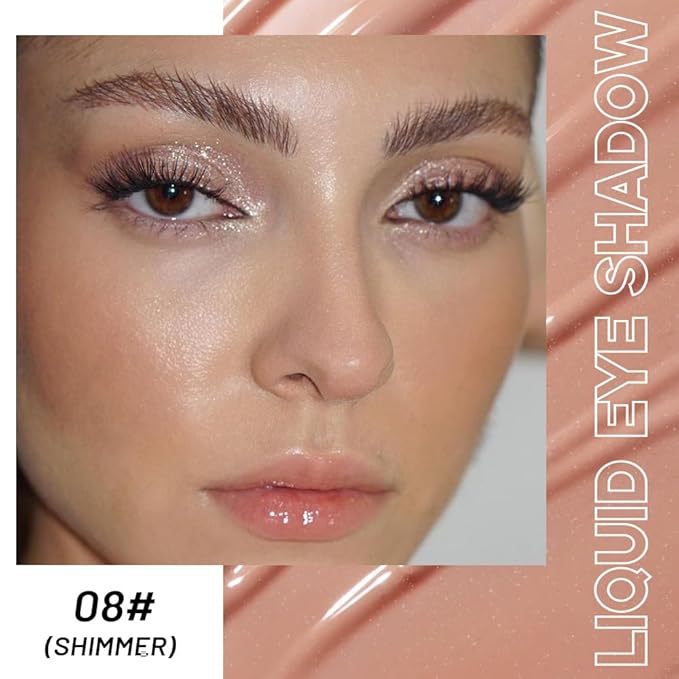 Light Pink Shimmer Liquid Metallic Eyeshadow, Longwear Eye Makeup For Older Women, Buildable Highly Pigmented & Blendable Eye Shadow Cream in Shimmer Finishes, Vegan & Cruelty-Free, (08#Light Pink)