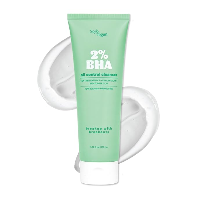 SoloVegan BHA Gel Cleanser | Lightweight, Vegan Korean Skincare for Oily, Acne-Prone Skin (Cleansing Gel, 5.74 fl.oz)