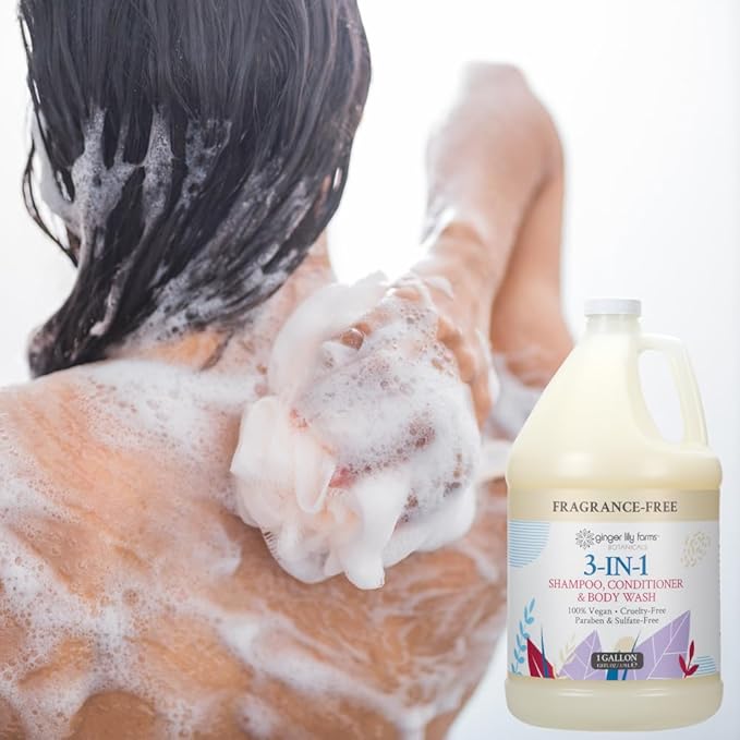 Ginger Lily Farms Botanicals 3-in-1 Shampoo, Conditioner & Body Wash, 100% Vegan & Cruelty-Free, Fragrance Free, 1 Gallon (Pack of 4)