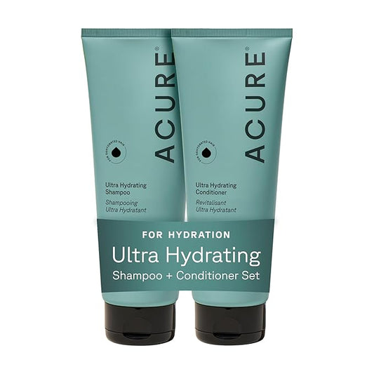 Acure Ultra Hydrating Shampoo and Conditioner Set - Moisturizing Set with Argan Oil for Women & Men with Dry, Damaged, Straight or Curly Hair, 100% Vegan, Paraben Free, Sulfate Free - 8 fl oz (2 Pack)
