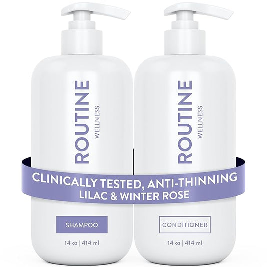 Routine Wellness Anti-Thinning Volumizing Shampoo and Conditioner Set for Thinning Hair & Hair Loss - Grow Your Confidence with Biotin & DHT Blockers - Lilac & Winter Rose Set