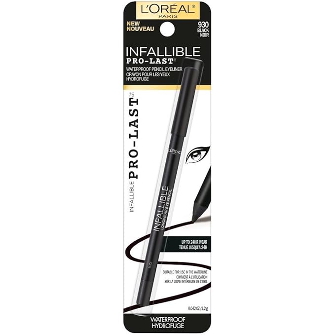 L'Oreal Paris Makeup Infallible Pro-Last Pencil Eyeliner, Waterproof and Smudge-Resistant, Glides on Easily to Create any Look, Black, 0.042 oz., 1 Count