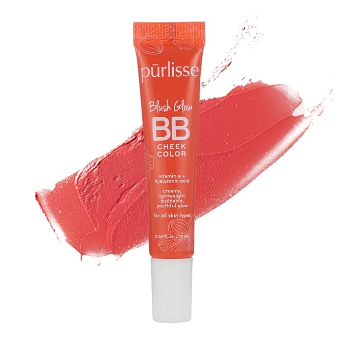 pūrlisse Blush Glow BB Cheek Color - Dewy Liquid Blush for Cheeks - Enriched with Vitamin E & Hyaluronic Acid - Creamy, Lightweight & Buildable - Hydrating & Nourishing - Vivid Coral (0.34 Fl oz)