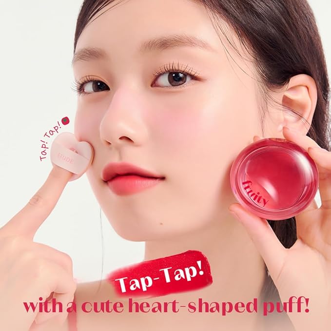 Etude Fruity Lip & Cheek Blur Balm – Sheer Tinted, Moisturizing Cream Balm with Puff, Hydrating Multi-Use Lip & Cheek Color #4 Unripe Plum 2.3g