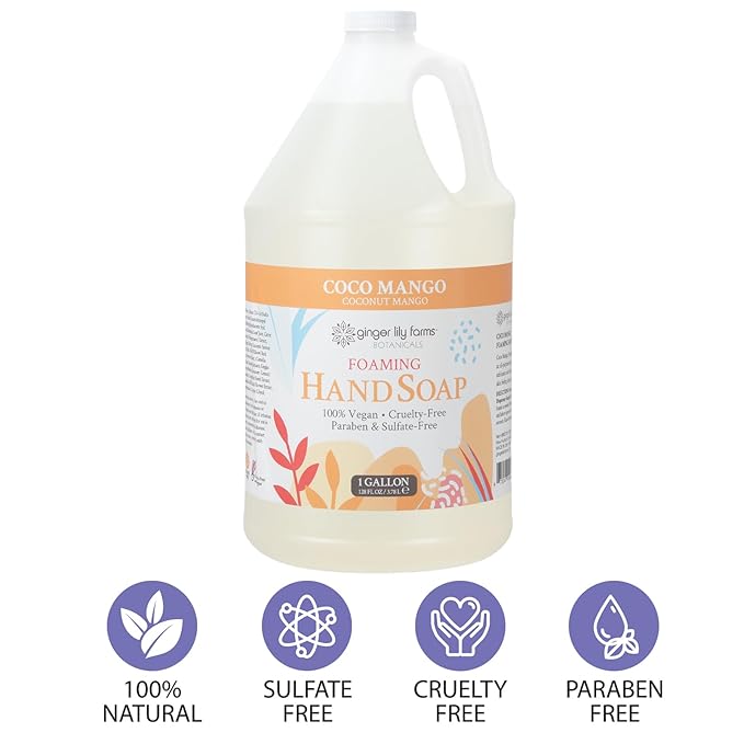 Ginger Lily Farms Botanicals All-Purpose Foaming Hand Soap Refill, Coco Mango, 100% Vegan & Cruelty-Free, Coconut Mango Scent, 1 Gallon (Pack of 4)