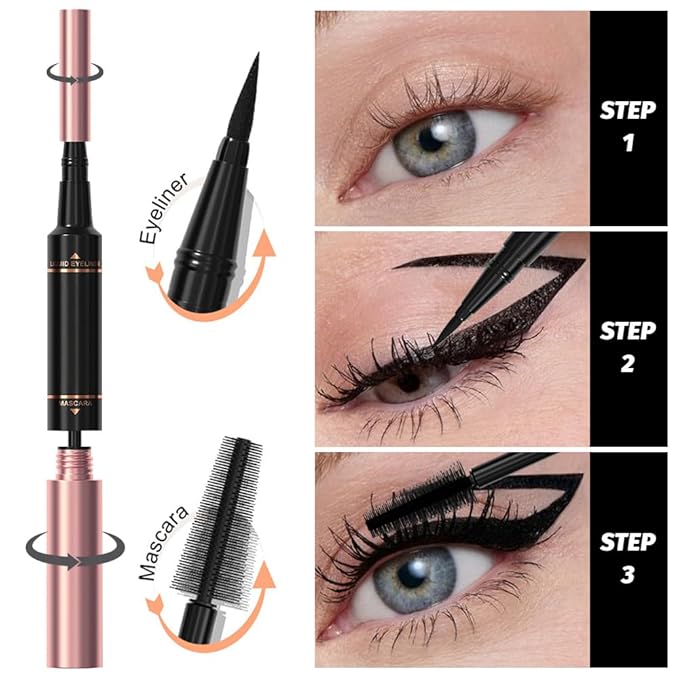 Voluminous Waterproof Black Mascara Eyeliner - Buildable Lengthening, Curling & Defining for Dramatic Volume, Smudge-Proof 24H Wear, Cruelty-Free Blackest Black, Vegan
