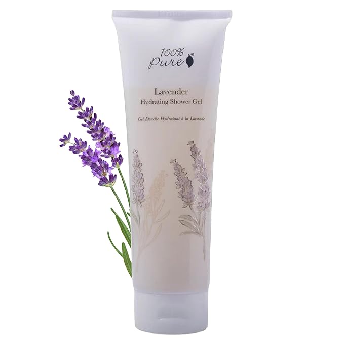 100% PURE French Lavender Shower Gel Natural Foaming & Hydrating Body Wash - Deeply Moisturizing Gentle Soap Cleanser for All Skin Types, Even Sensitive - Gluten-Free - 8 Fl Oz
