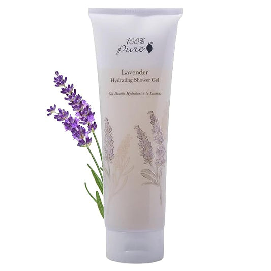 100% PURE French Lavender Shower Gel Natural Foaming & Hydrating Body Wash - Deeply Moisturizing Gentle Soap Cleanser for All Skin Types, Even Sensitive - Gluten-Free - 8 Fl Oz