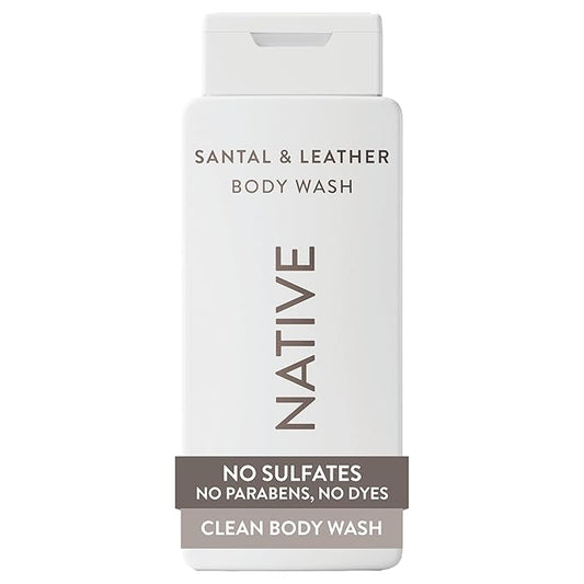 Native Body Wash Contains Naturally Derived Ingredients | For Women & Men, Sulfate, Paraben, & Dye Free Leaving Skin Soft and Hydrated | Santal & Leather 18 oz