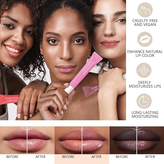 4 PCS Butter Lip Balm – Ultra-Hydrating Lip Care with Shea Butter & Olive Oil, Soothes Dry Lips with Natural Tint & Gloss Effect, Lip Plumper Moisture & Light Lip Stain Finish Set 02