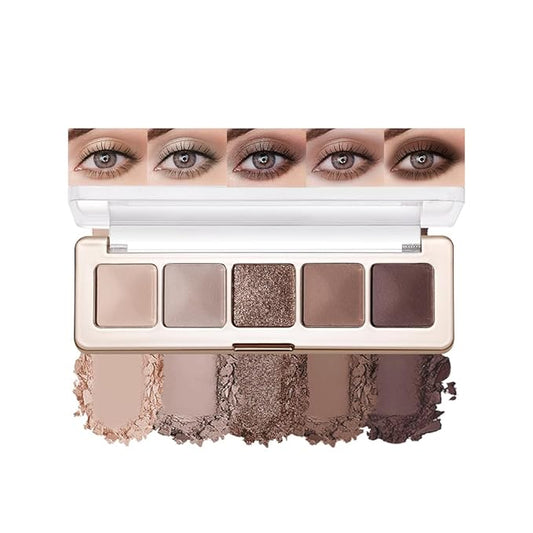 Neutral Nude Brown Eyeshadow Palette – Beige, Cool Taupe, Bronze Gold Shimmer, Cocoa Brown & Deep Espresso Matte, High Pigment Blendable Long-Lasting Eye Shadow for Daily Soft Glam & Mature Eyes