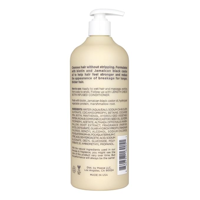 Hairitage Length Check Biotin Shampoo with Jamaican Black Castor Oil - Thickening + Volumizing - Sulfate Free + Color Safe + Vegan - Hydrating Repair Shampoo for Thinning Hair 21 Oz.
