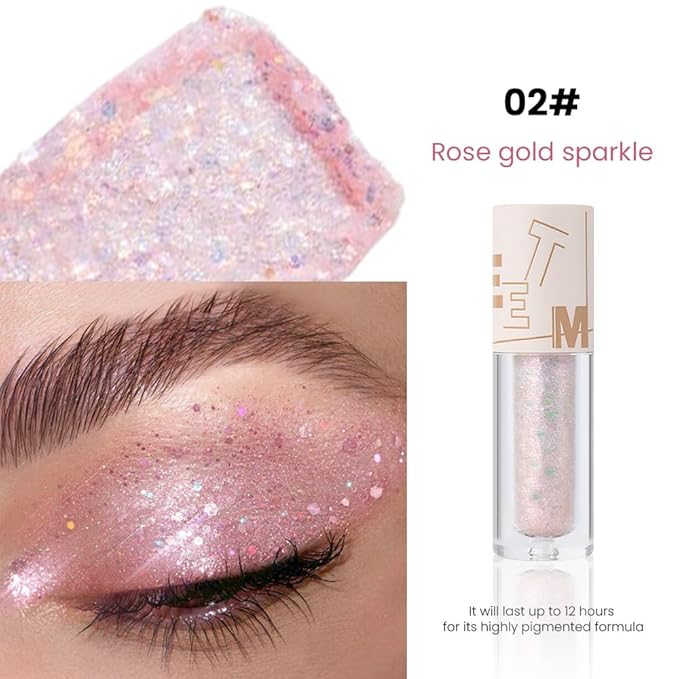 SUAKE Liquid Sparkling Glitter Eye Shadow Sticks – Crystal Silver Golden Eyeshadow, Eyeliner, Eyelid, Shimmer Highlight Makeup, Waterproof Quick-Drying, sombra de para ojos