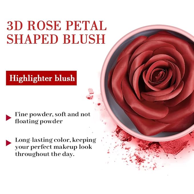 3D Matte Blusher, Rose Makeup Flower Petal Blush for Cheeks, Natural Glowing Redness Long Lasting Buildable Color, Contouring and Brightening, Makeup Powder blush as Festival Gifts(#01)