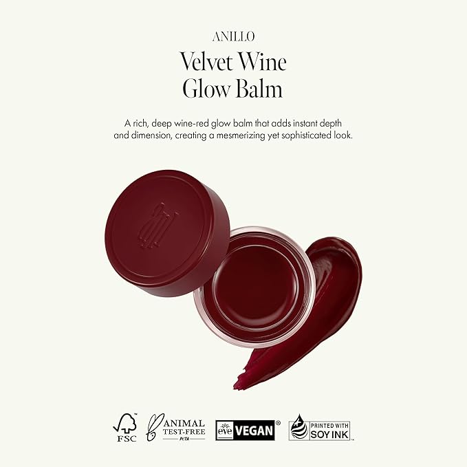 anillO Velvet Wine Glow Balm - Hydrating & Moisturizing Lip Balm and Blush for Cheeks with Peptide Complex, Cacao Butter and Volufiline - Lightweight, Buildable, Vegan Korean Skin Care (5g, 0.18 oz)