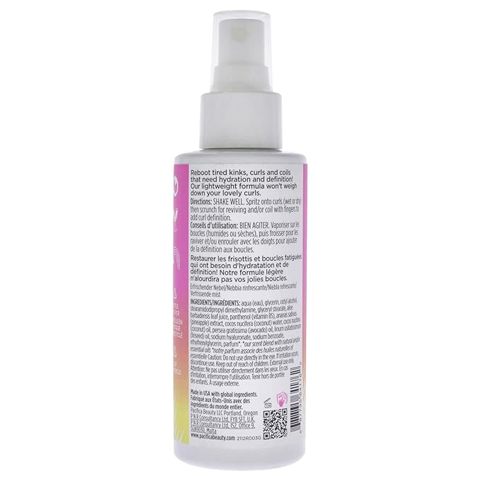 Pacifica Pineapple Curls Refresher Mist-Curl Refresher Spray, with Hyaluronic Acid, Vitamin B5 & Plant Oils, Vegan & Dermatologist Tested Curly Hair Products and Wavy Hair Products-4 Fl Oz(Pack of 2)