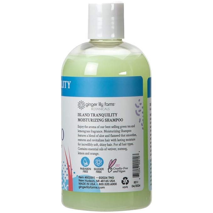 Ginger Lily Farms Botanicals Moisturizing Shampoo for All Hair Types, Island Tranquility, 100% Vegan & Cruelty-Free, Green Tea Lemongrass Scent, 12 Fl Oz (Pack of 6)