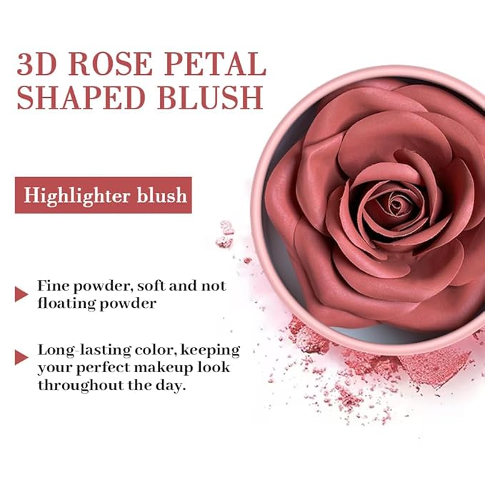 3d Rose Petal Blush, Matte Flower Petal Rose Makeup Blusher for Cheeks, Natural Glowing Redness Long Lasting Buildable Color, Contouring and Brightening, Makeup Powder blusher Gifts(#04)