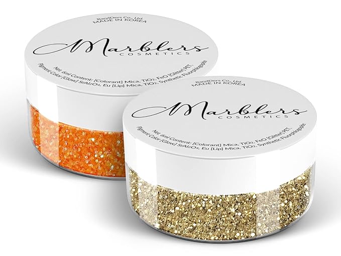 MARBLERS Twinkle Face & Body Glitter Duo [Rainbow Orange & Light Gold] 0.36oz (10g) | Non-Toxic | Cruelty-Free | Eyeshadow, Nail Polish, Nail Art | Festival, Rave & Party Makeup | Nail Art | Gel Nail