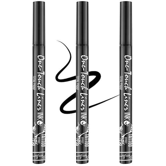 Triple Pack of Vegan-Approved Hypoallergenic Liquid Eyeliner Pens, Tattoo Effect, Quick Dry, Waterproof, Smudgeproof, Long-lasting & Felt Tip Eyeliner pen: Precision Beauty for Women (Classic Black)