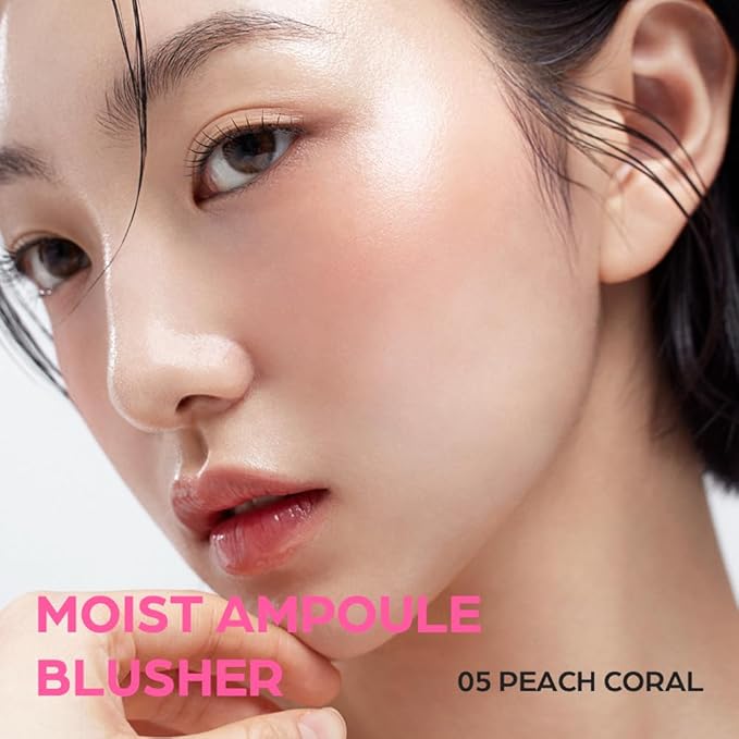 House of Hur Moist Ampoule Blusher with 50% Moisture Essence | Hydrating & Long-Lasting Blush | 0.33 fl. oz. (9 Shades) - Peach Coral