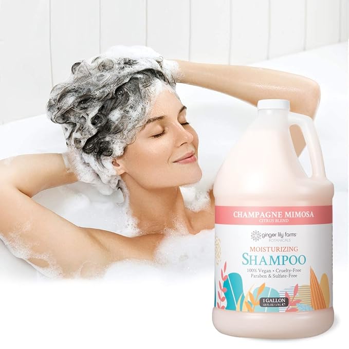 Ginger Lily Farms Botanicals Moisturizing Shampoo for All Hair Types, Champagne Mimosa, 100% Vegan & Cruelty-Free, Citrus Blend Scent, 1 Gallon (128 fl oz) Refill
