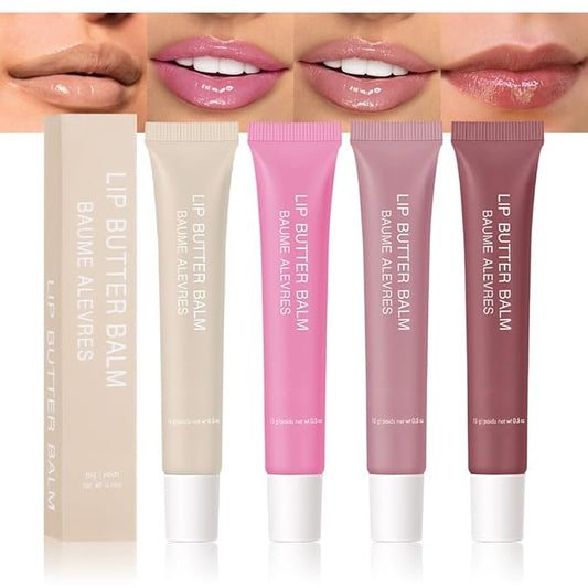 4 PCS Butter Lip Balm – Ultra-Hydrating Lip Care with Shea Butter & Olive Oil, Soothes Dry Lips with Natural Tint & Gloss Effect, Lip Plumper Moisture & Light Lip Stain Finish Set 04