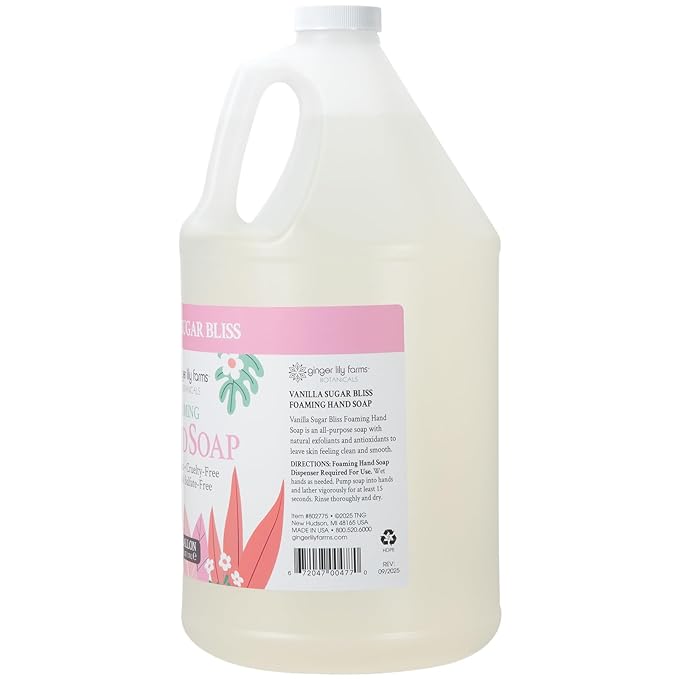 Ginger Lily Farms Botanicals All-Purpose Foaming Hand Soap Refill, 100% Vegan & Cruelty-Free, Vanilla Sugar Bliss Scent, 1 Gallon (Pack of 4)