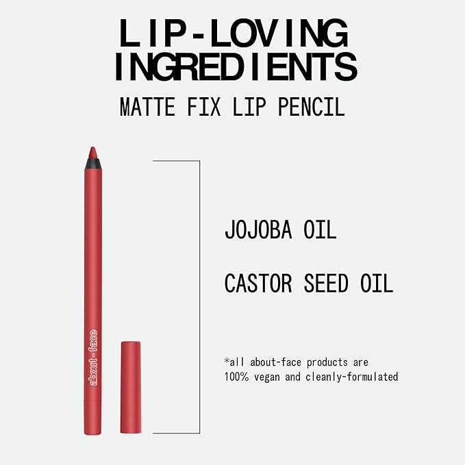 about-face Matte Fix Lip Pencil Sound The Alarm – Long-Wear, Creamy Matte Lip Liner with Hyaluronic Acid & Vitamins C & E – Vegan, Cruelty-Free, Clean Beauty – 0.042 oz (Bright Cherry Red)