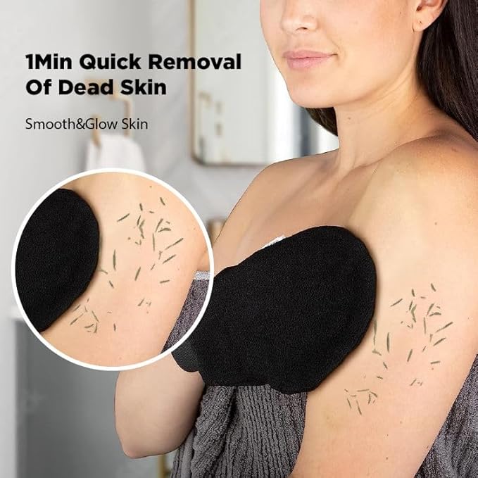 Skincare Premium Exfoliating Mitt – Vegan Viscose exfoliating Kessa Glove for Self-Tan Removal, Keratosis Pilaris & Smooth, Radiant Skin (Black, 2 Mitts)