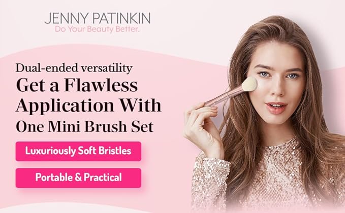 Jenny Patinkin Luxury Sustainable Mini Dual-Ended Makeup Brush Set, 4 Piece Professional & Travel Makeup Brushes with Case, Vegan, Cruelty-Free Brush Kit for Face and Eyes, Eco Friendly, On-The-Go Use