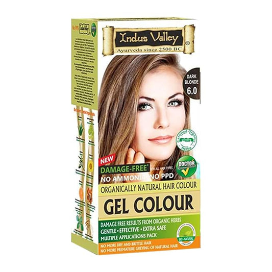 Indus Valley Natural Organic Damage Free Gel Hair Color | Hair Dye, Ammonia Free, Vegan & Cruelty Free | Up to 100% Gray Coverage, Long Lasting Results |Dark Blond 6.0 (20gram+200ml)