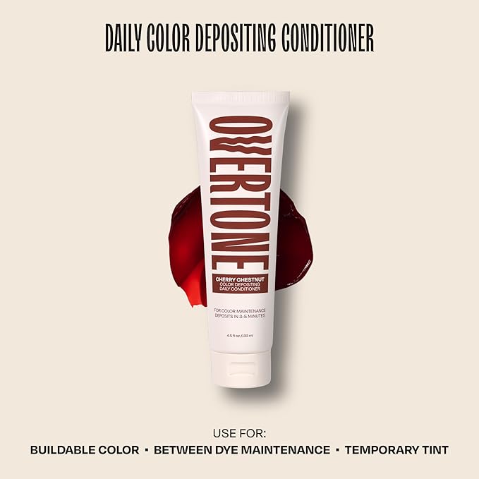 Overtone Daily Color Depositing Conditioner for Hair, Cherry Chestnut:Temporary Pigment with Shea, Coconut & Avocado Oils, Hydrating, Vegan & Cruelty-Free, All Hair Types, 4.5oz.