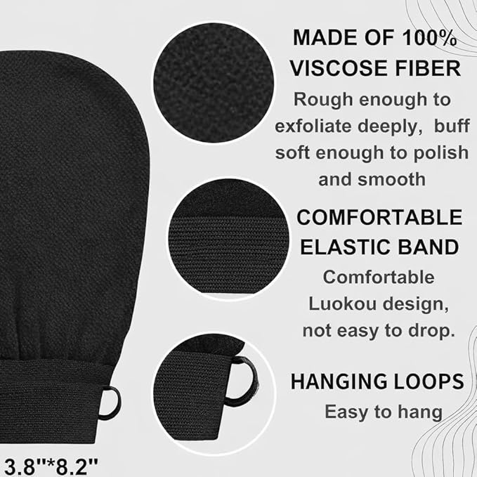 Skincare Premium Exfoliating Mitt – Vegan Viscose exfoliating Kessa Glove for Self-Tan Removal, Keratosis Pilaris & Smooth, Radiant Skin (Black, 1 Mitt)