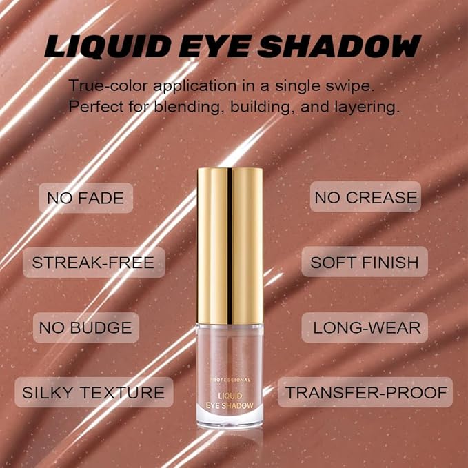 Warm Apricot Shimmer Liquid Metallic Eyeshadow, Longwear Eye Makeup For Older Women, Buildable Highly Pigmented & Blendable Eye Shadow Cream in Shimmer Finishes, Vegan & Cruelty-Free,(07#Warm Apricot)