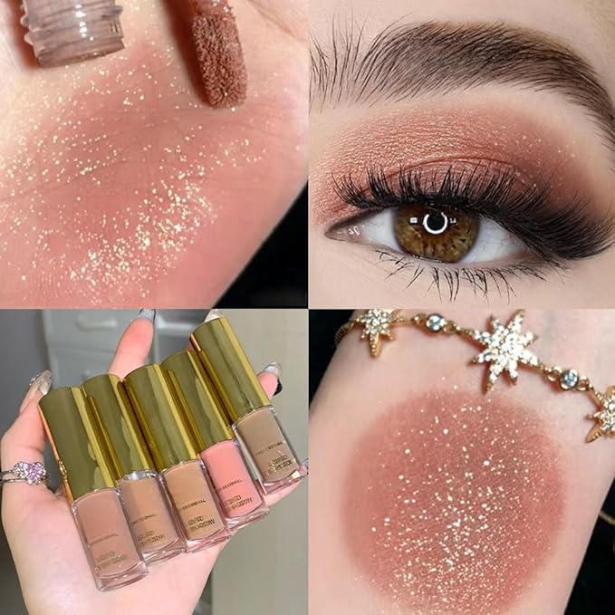 Warm Brown Shimmer Liquid Metallic Eyeshadow, Longwear Eye Makeup For Older Women, Buildable Highly Pigmented & Blendable Eye Shadow Cream in Shimmer Finishes, Vegan & Cruelty-Free, (01#Warm Brown)