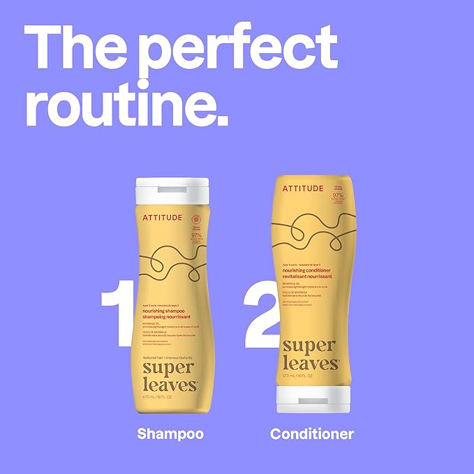 ATTITUDE Nourishing Conditioner for Curly Hair with Moringa Oil, Vegan and Naturally Derived, 3a, 3b, 3c Curl Type, Provides Lightweight Moisture to Curls, 16 Fl Oz