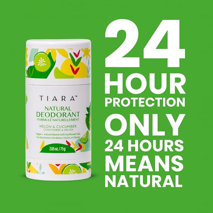 TIARA All Natural Deodorant for Women & Men - Aluminum Free Deodorant, Safe for Kids & Whole Body Use - Paraben & Chemical Free, Vegan, Non-Toxic and Gluten Free. Travel Size (Melon & Cucumber)