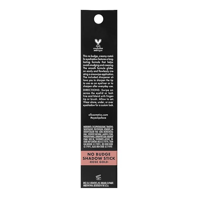 e.l.f. No Budge Shadow Stick, Long-Lasting Cream Eyeshadow Stick For High-Pigment, Metallic Color, Vegan & Cruelty-Free, Rose Gold