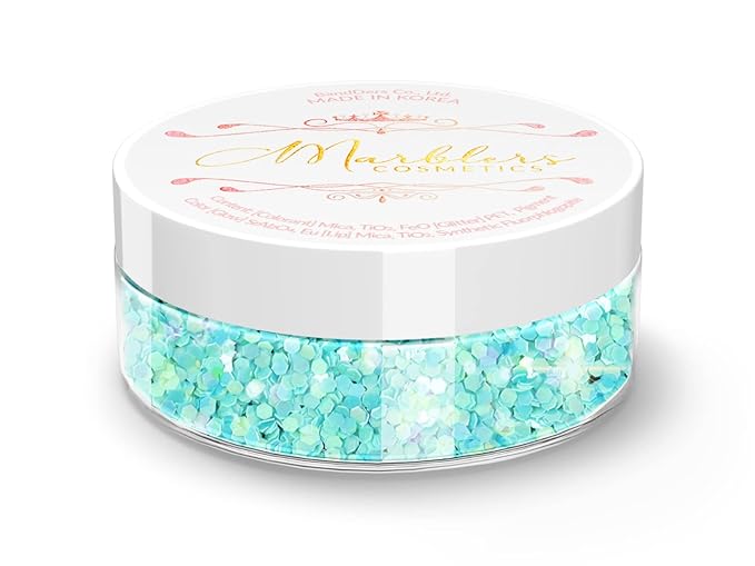 MARBLERS Mermaid Shaped Face & Body Glitter [Light Blue] 0.18oz (5g) | Chunky | Chopped | Flake | Non-Toxic | Vegan | Cruelty-Free | Festival, Rave & Party Makeup | Eye, Hair, Nail Polish, Eyeshadow