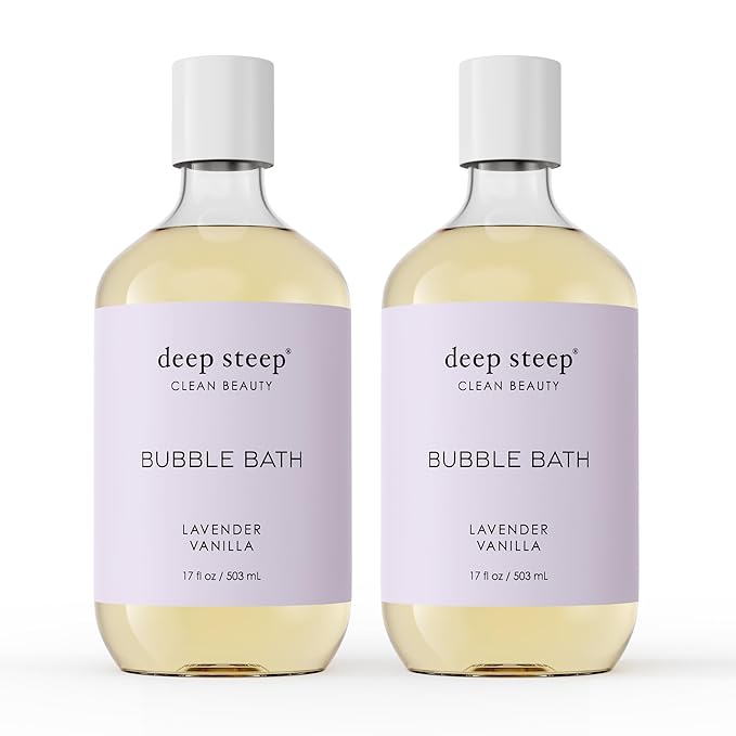 Deep Steep Bubble Bath, Lavender Vanilla 17 oz (Pack of 2) – Hypoallergenic, Clinically Tested Soothing Soak with Shea Butter & Argan Oil – Sulfate-Free
