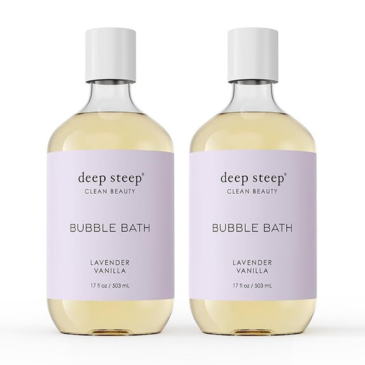 Deep Steep Bubble Bath, Lavender Vanilla 17 oz (Pack of 2) – Hypoallergenic, Clinically Tested Soothing Soak with Shea Butter & Argan Oil – Sulfate-Free